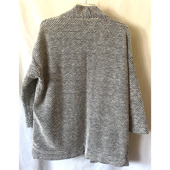 Marine Layer Sweater Size L Black White Birdseye Cardigan Open Front 3/4 Sleeve - Picture 3 of 10